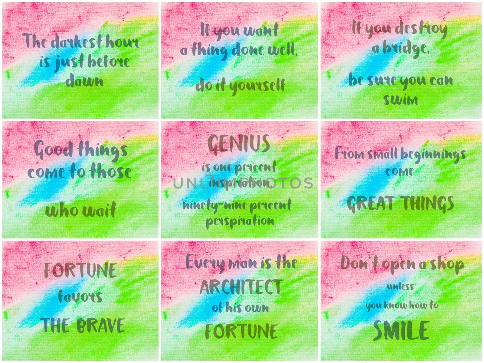 Collage of Inspirational messages over abstract water color textured backgrounds