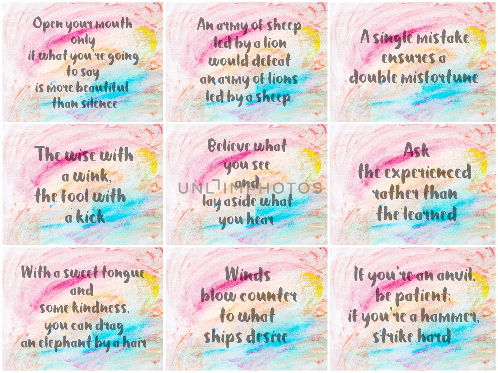 Collage of Inspirational messages over abstract water color textured backgrounds