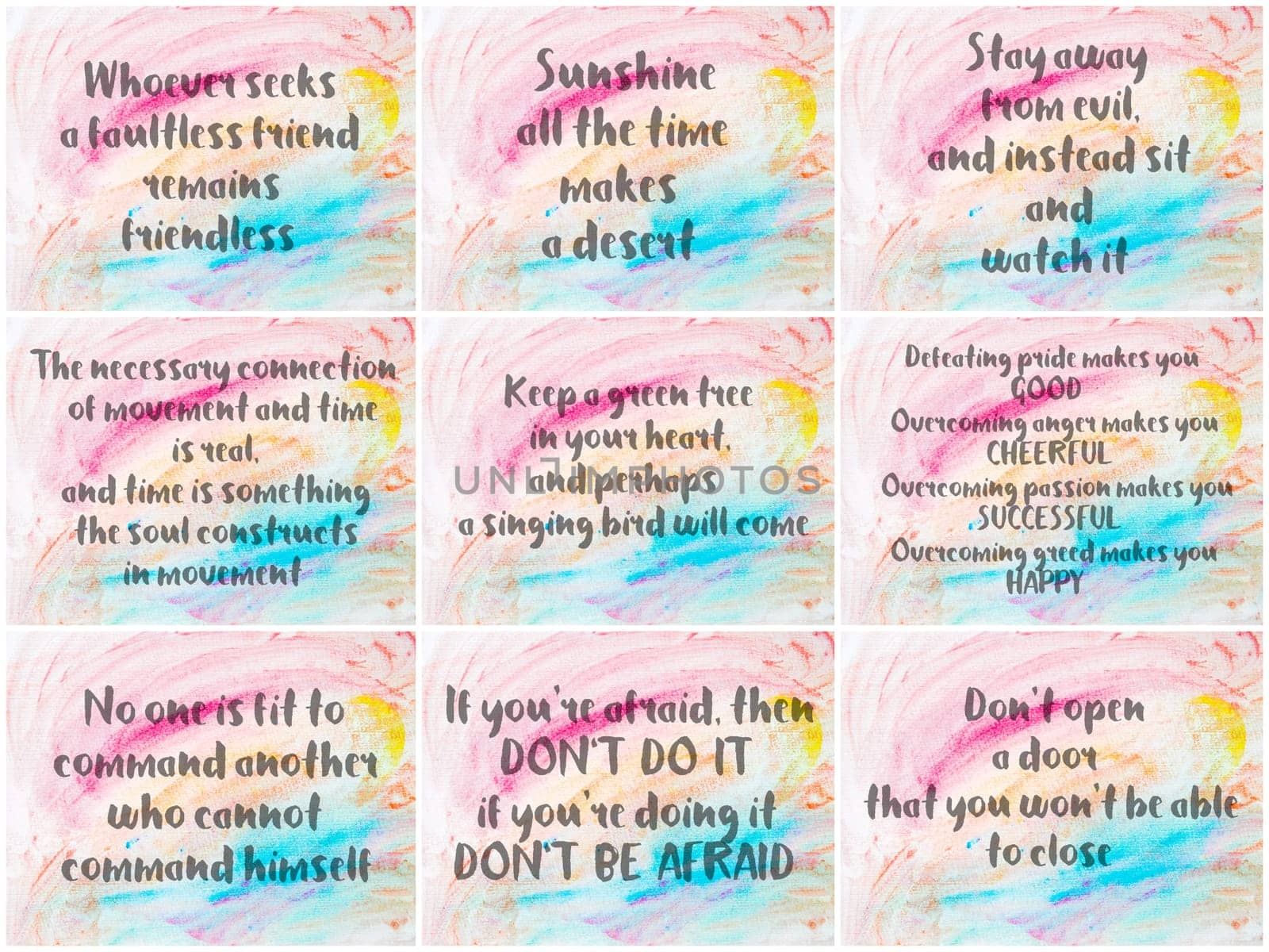 Collage of Inspirational messages over abstract water color textured backgrounds