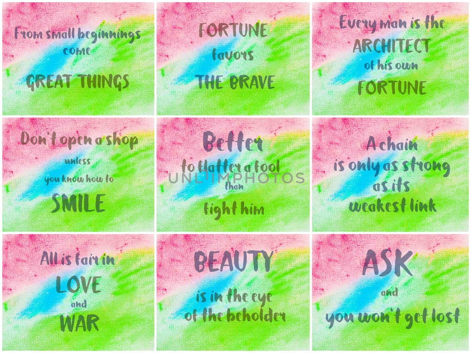 Collage of Inspirational messages over abstract water color textured backgrounds