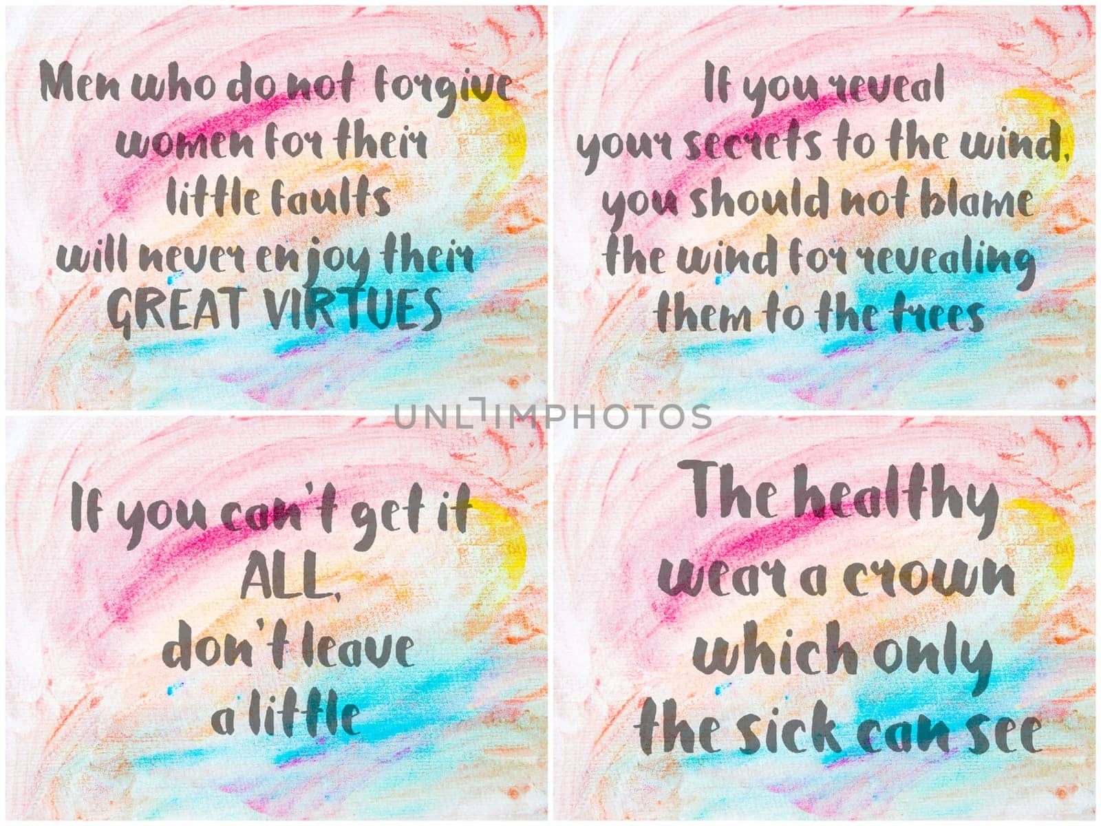 Collage of Inspirational messages over abstract water color textured backgrounds
