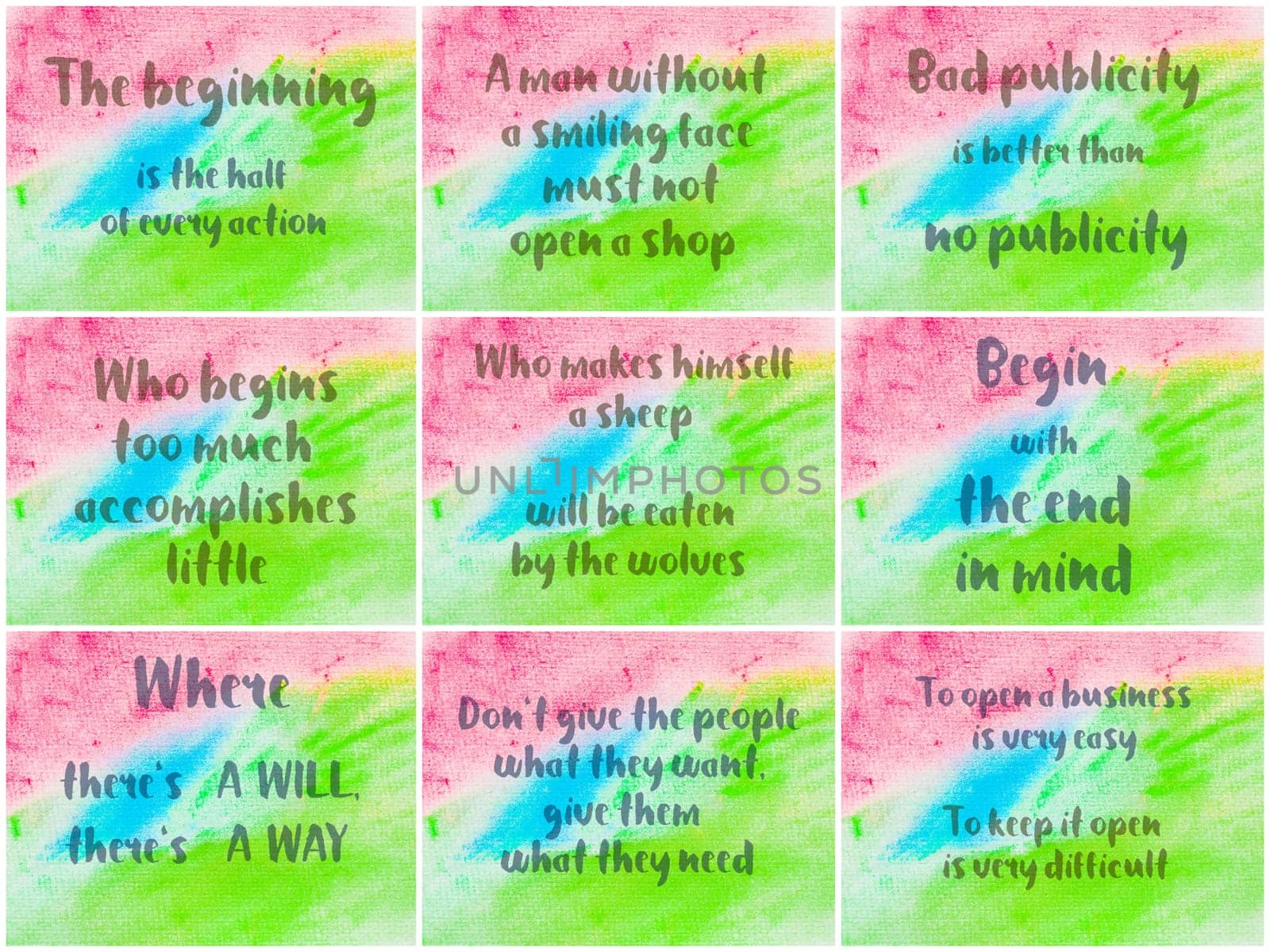 Collage of Inspirational messages over abstract water color textured backgrounds