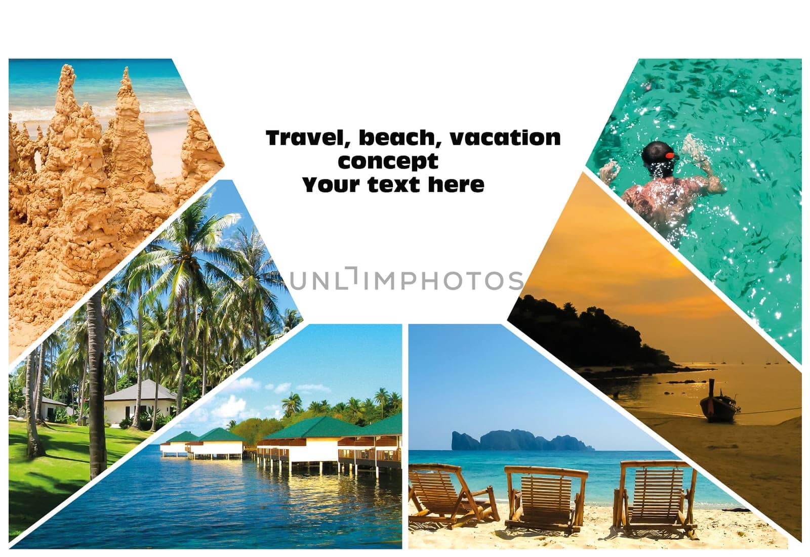 Collage of summer beach images - nature and travel locations