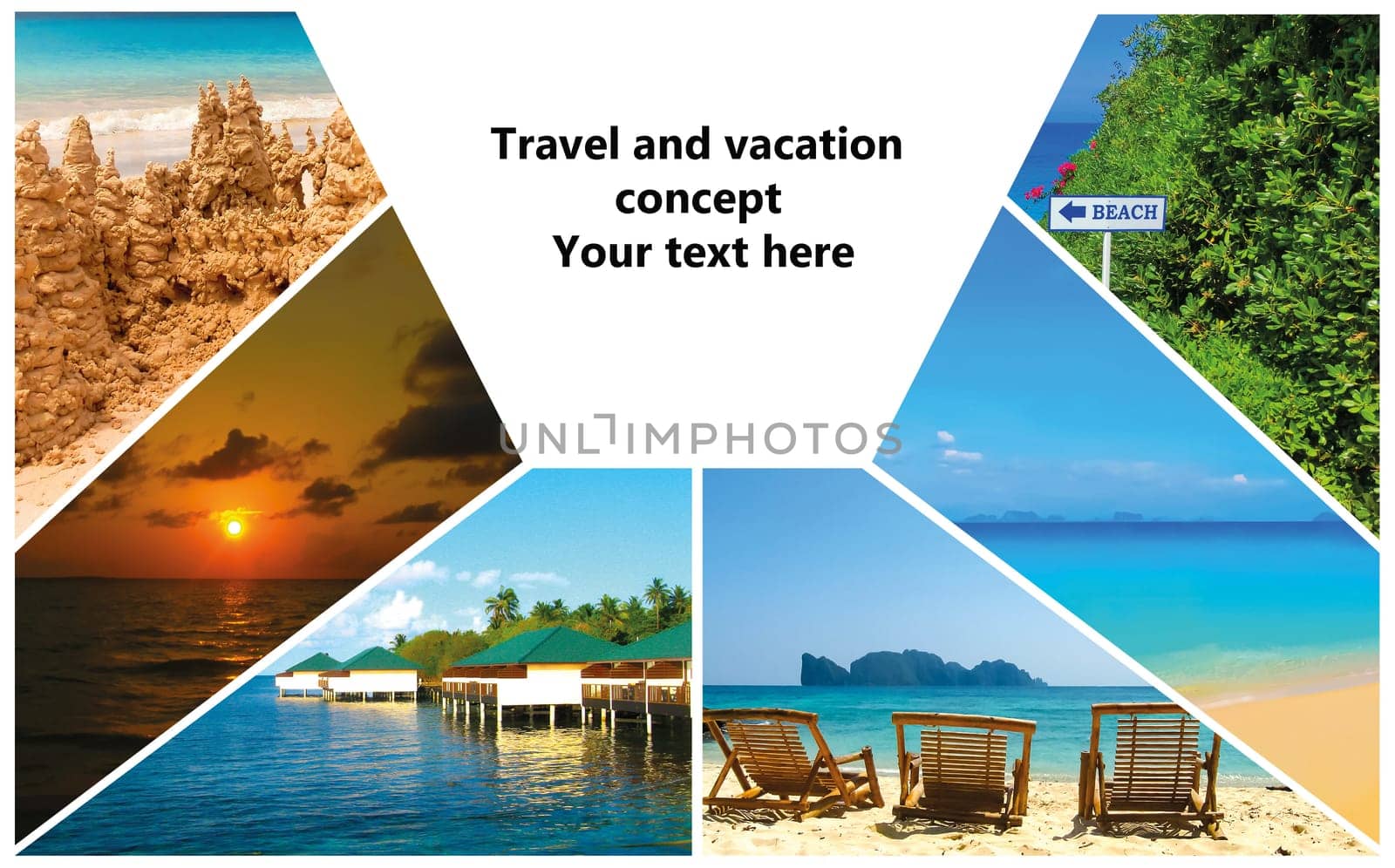 Collage of summer beach images - nature and travel locations