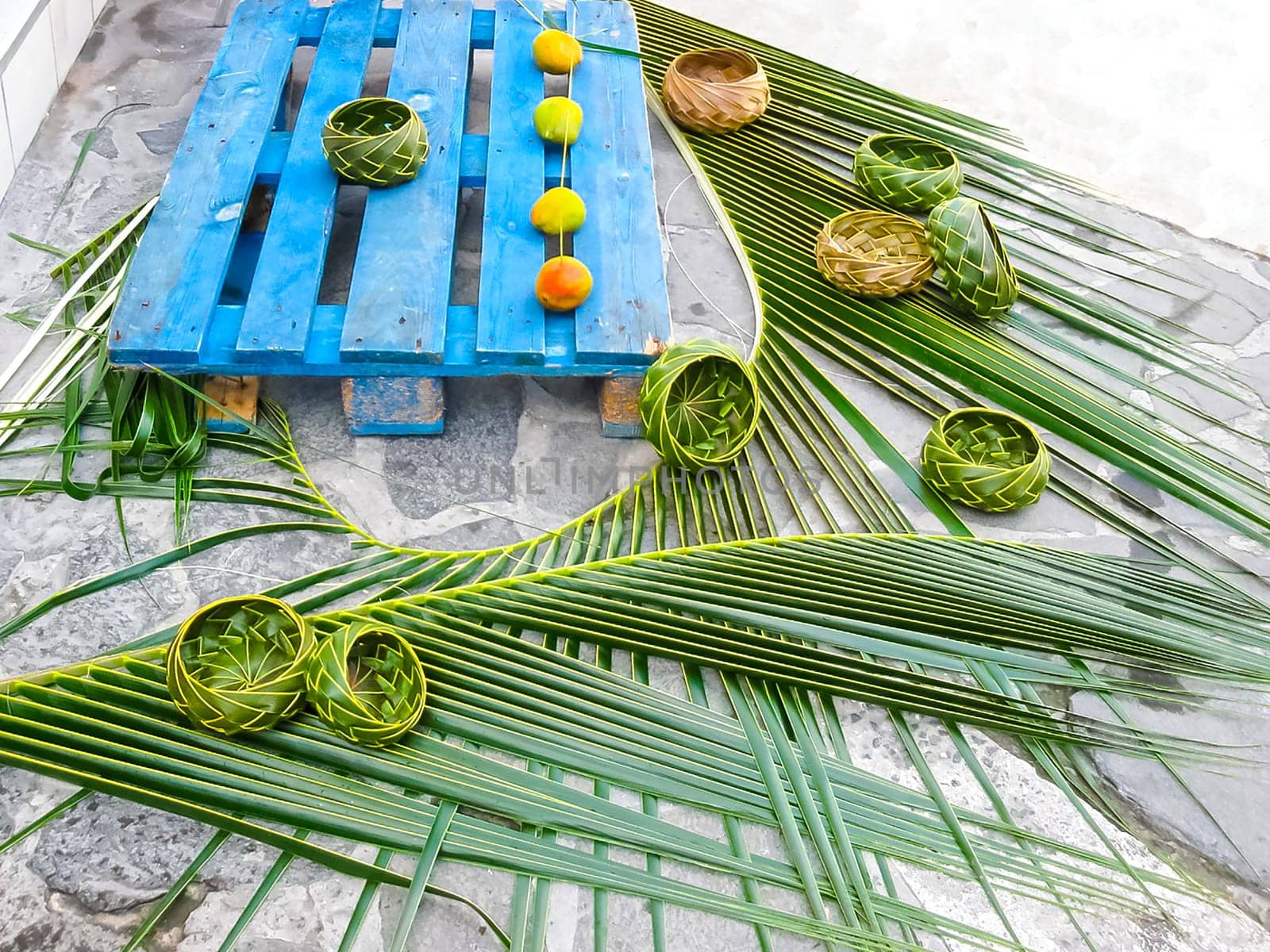 The Caribbean souvenirs - wicker vases of palm leaves - handmade work