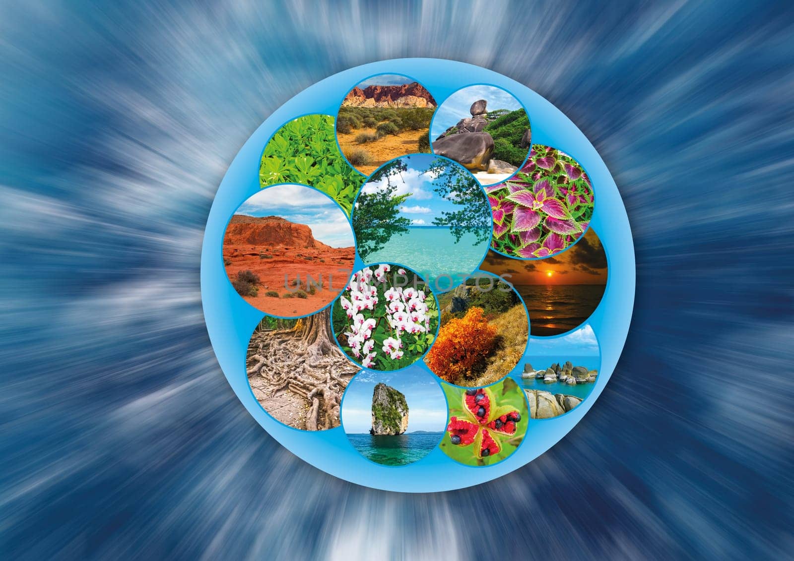 The collage on the theme of travel and tourism - views of beautiful planet earth