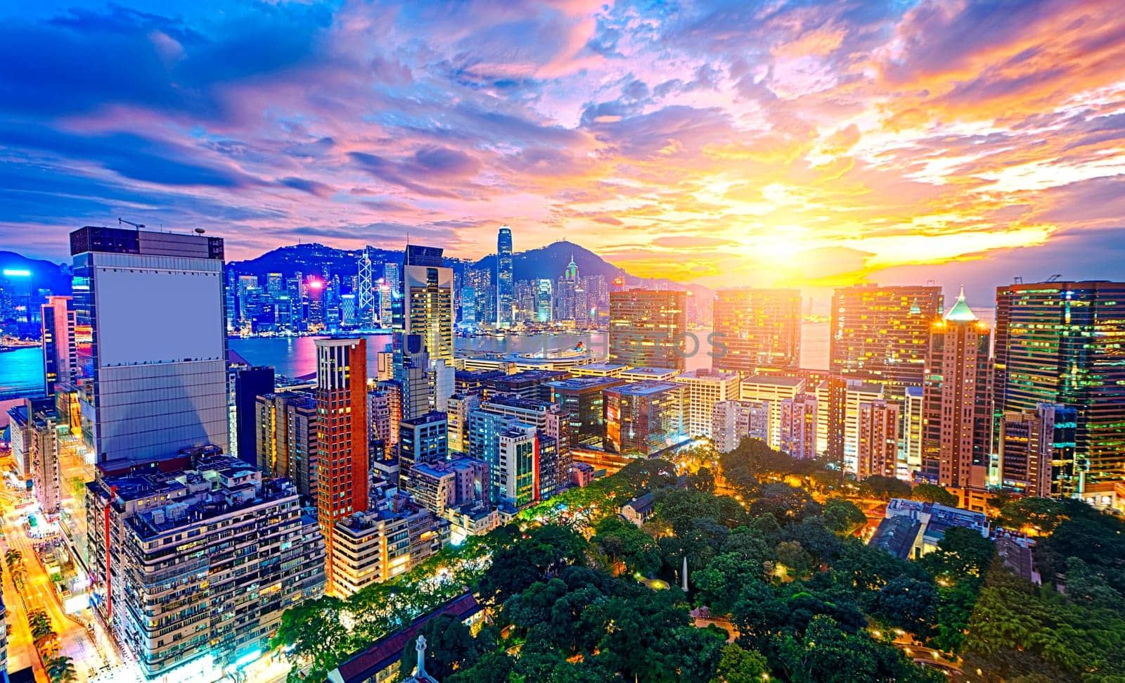 Hong Kong city sunset , Tsim Sha Tsui area