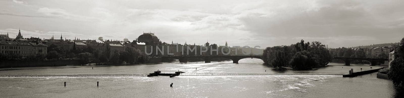 Panorama of the city of Prague on the Vltava River