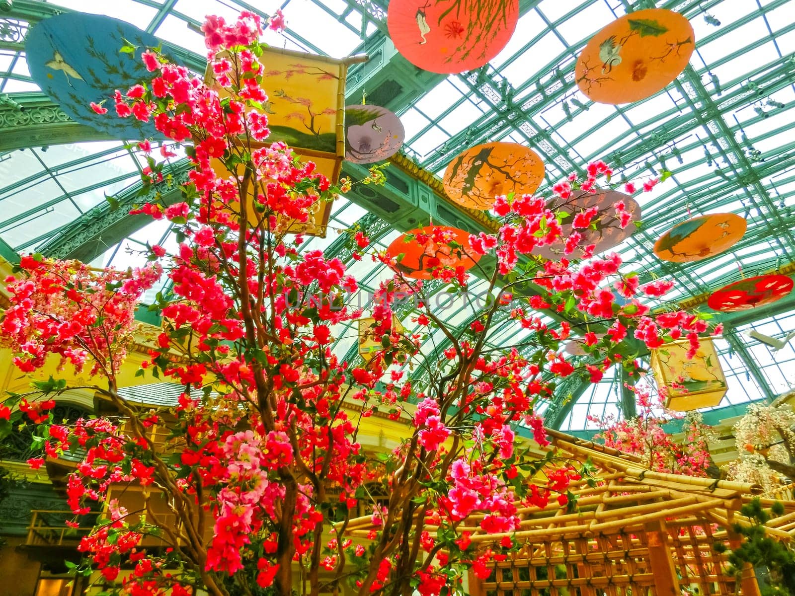 Las Vegas, United States of America - May 05, 2016: The Japanese flowering garden at luxury hotel Bellagio at Las Vegas, United States of America