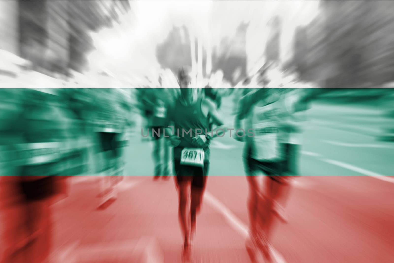 marathon runner motion blur blending with bulgaria flag