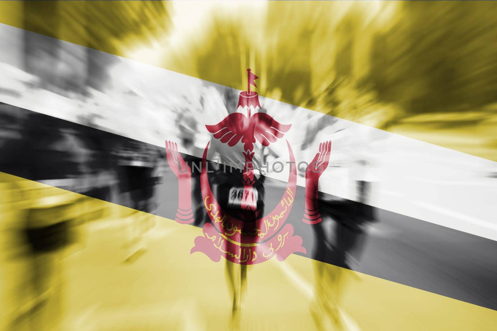 marathon runner motion blur blending with brunei darussalam flag