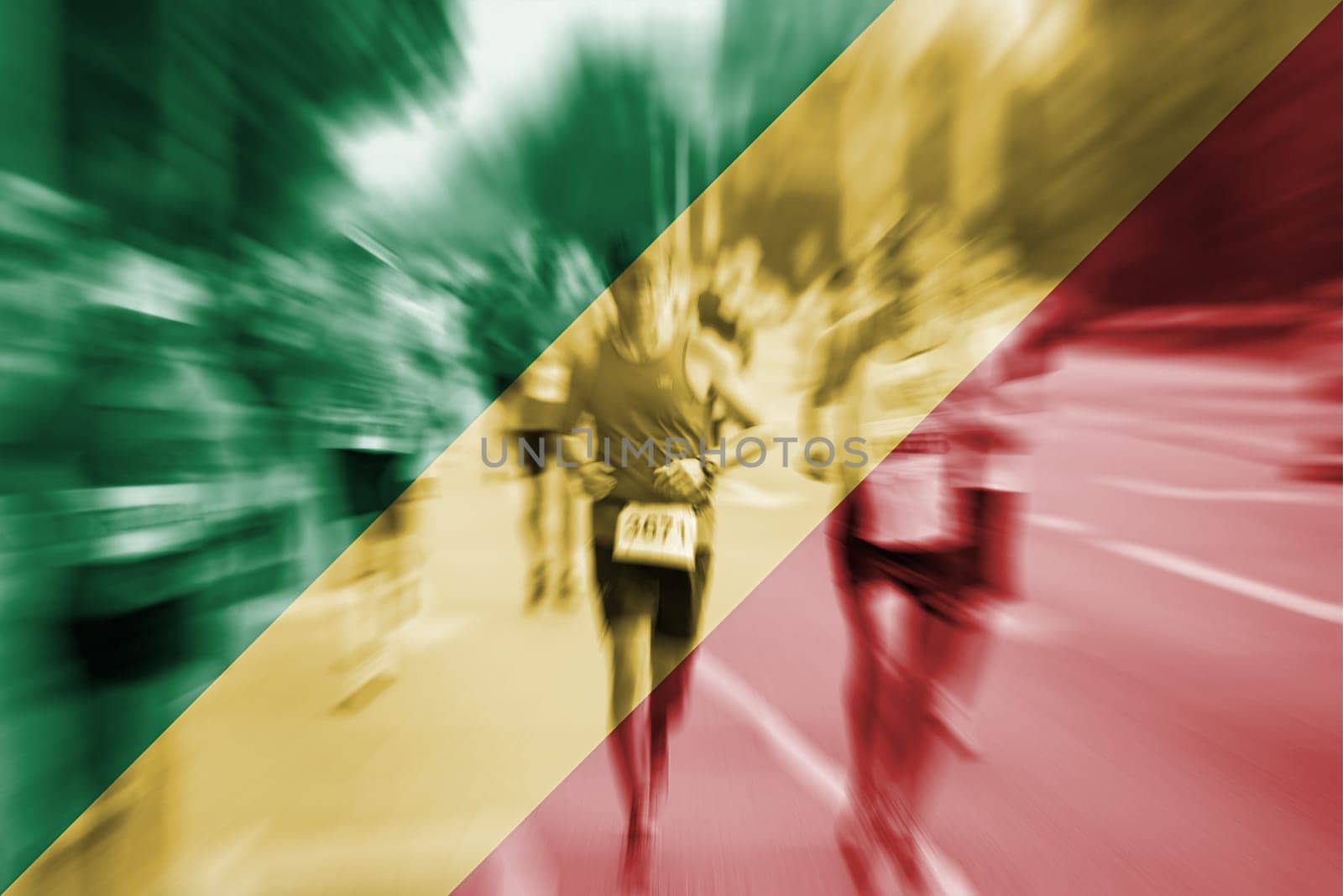 marathon runner motion blur blending with congo flag
