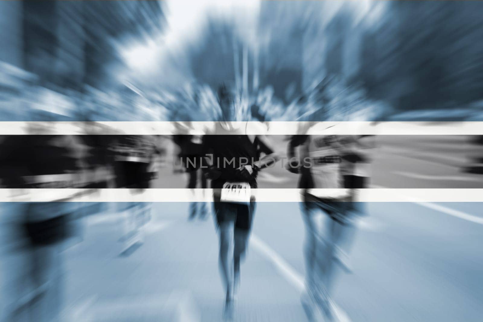 marathon runner motion blur blending with botswana flag
