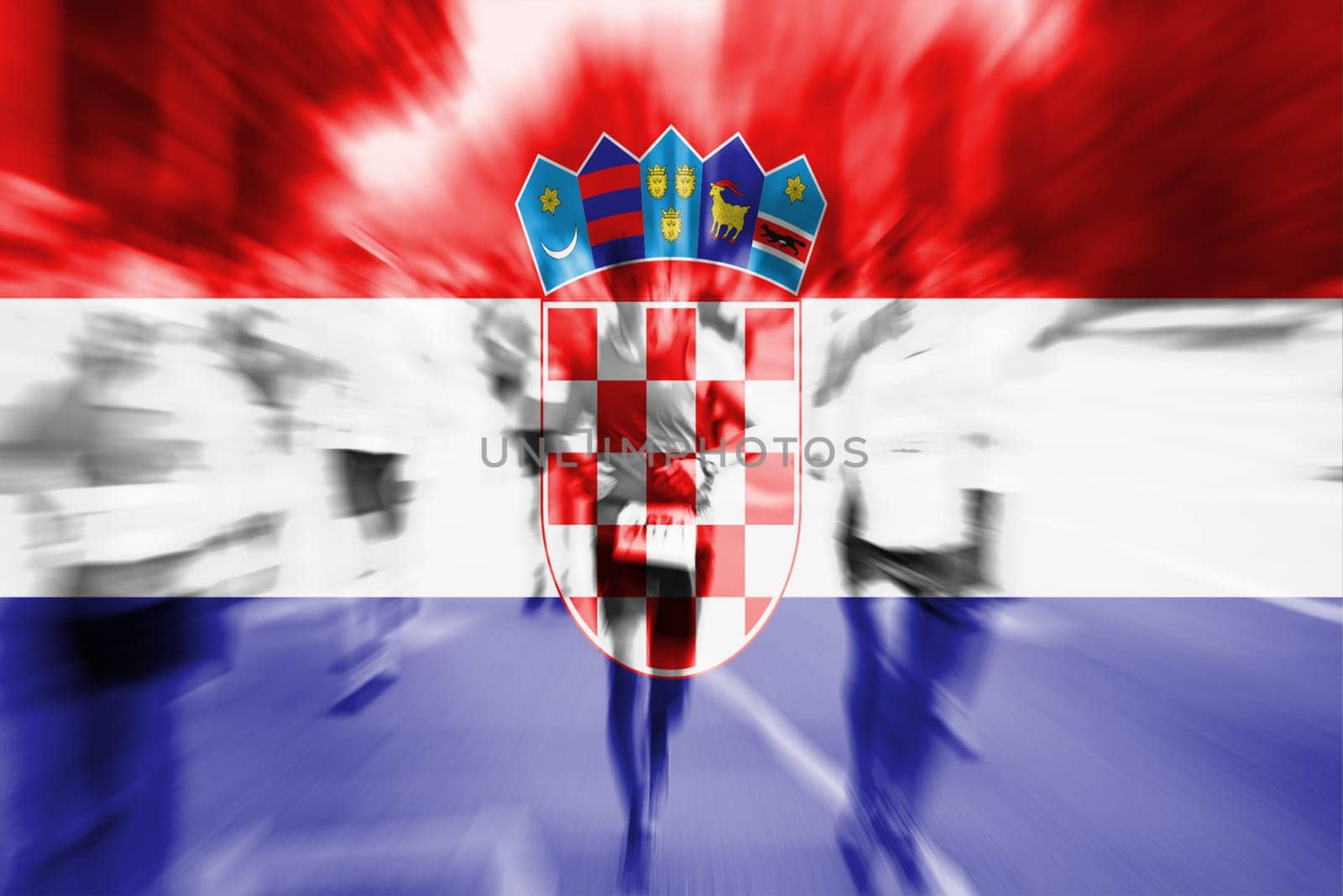 marathon runner motion blur blending with croatia flag