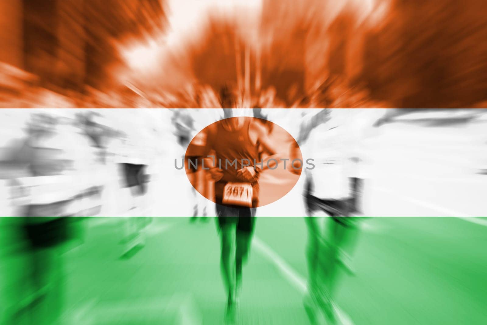 marathon runner motion blur blending with niger flag