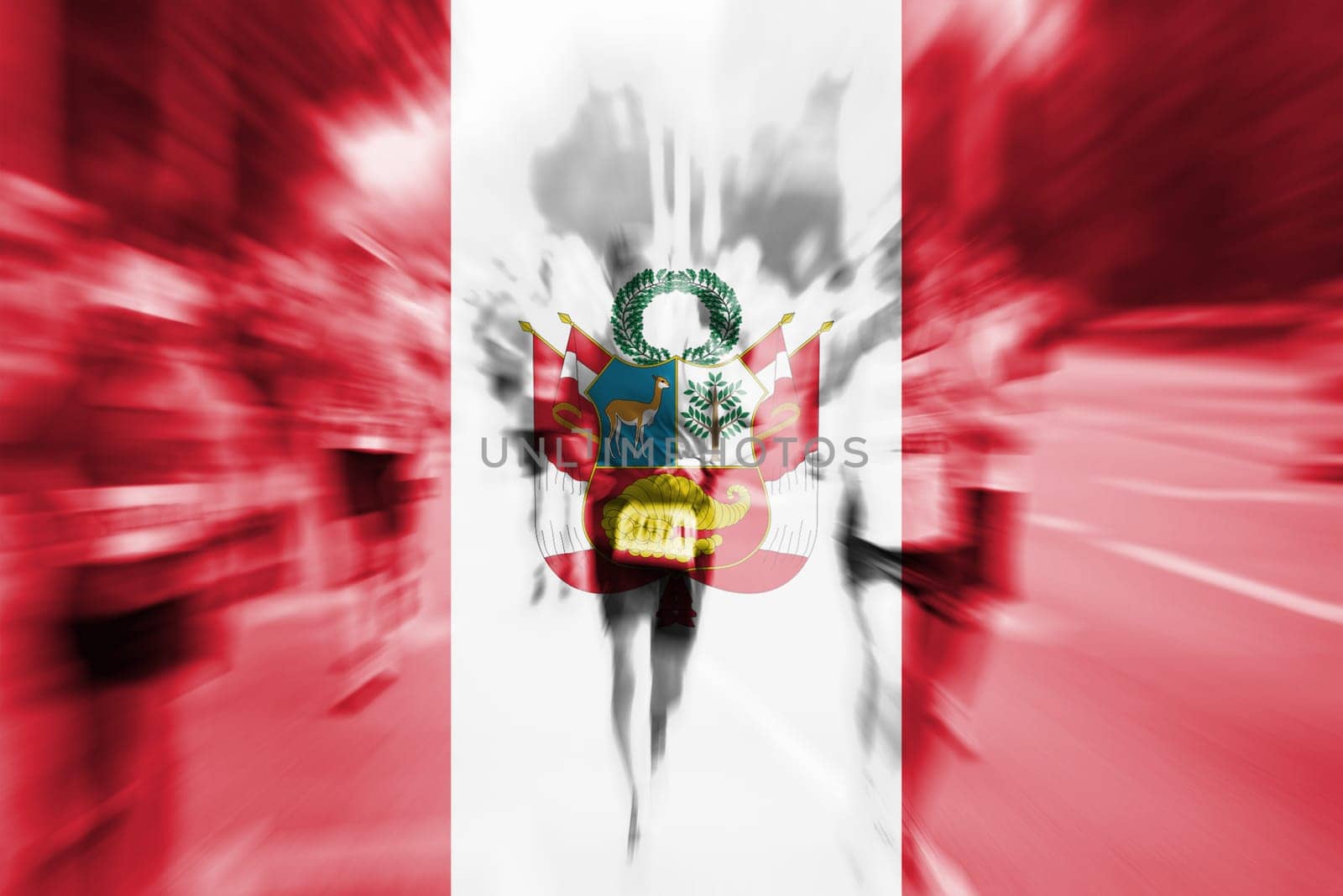 marathon runner motion blur blending with peru flag