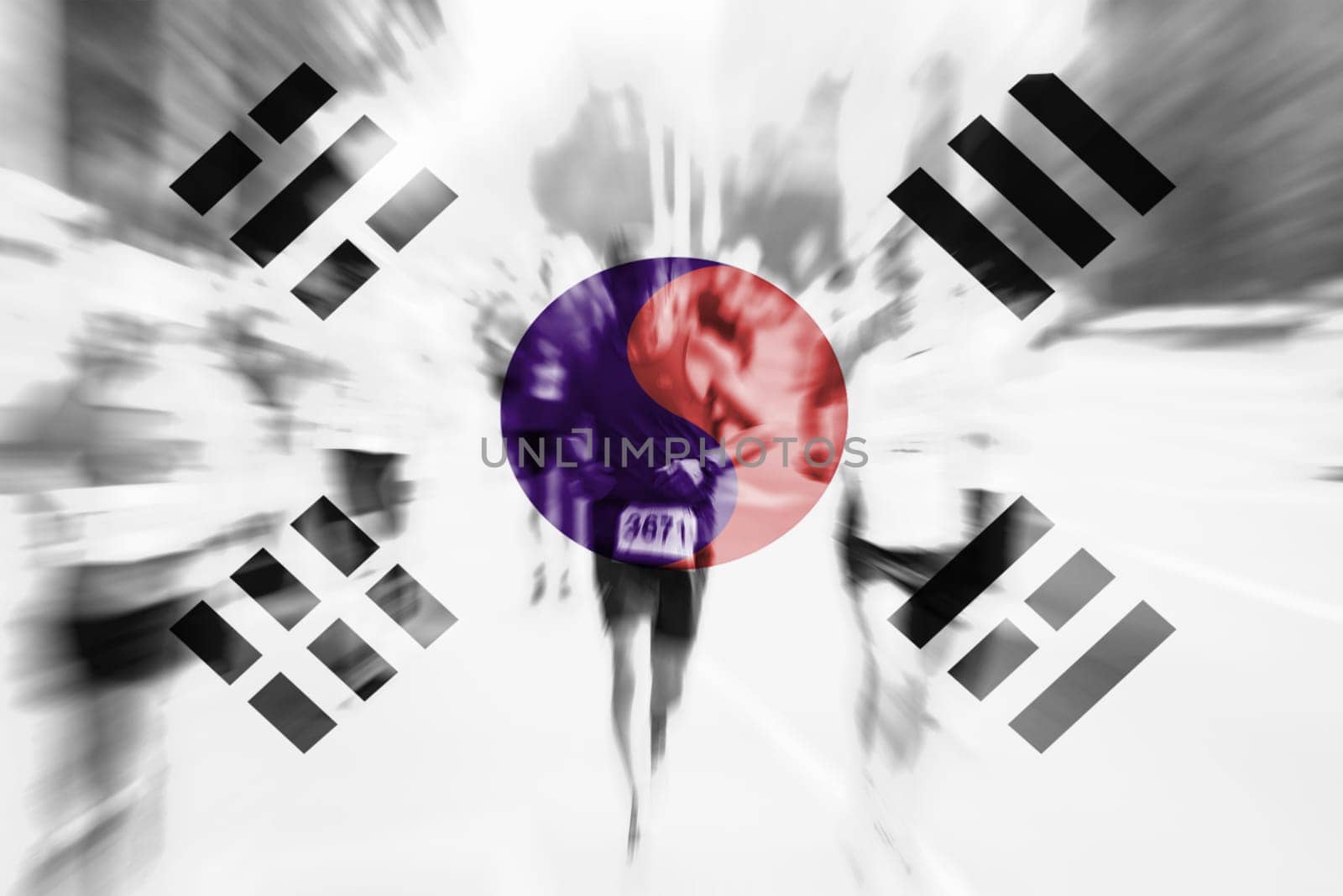 marathon runner with motion blur blending republic of korea flag