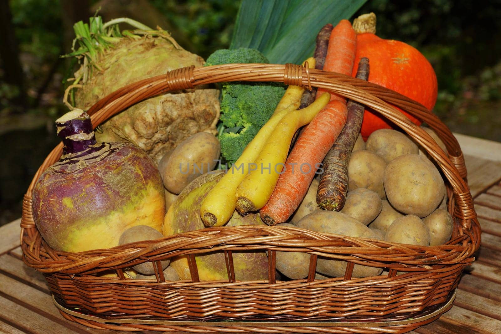 Fresh fruit and vegetables in a basket