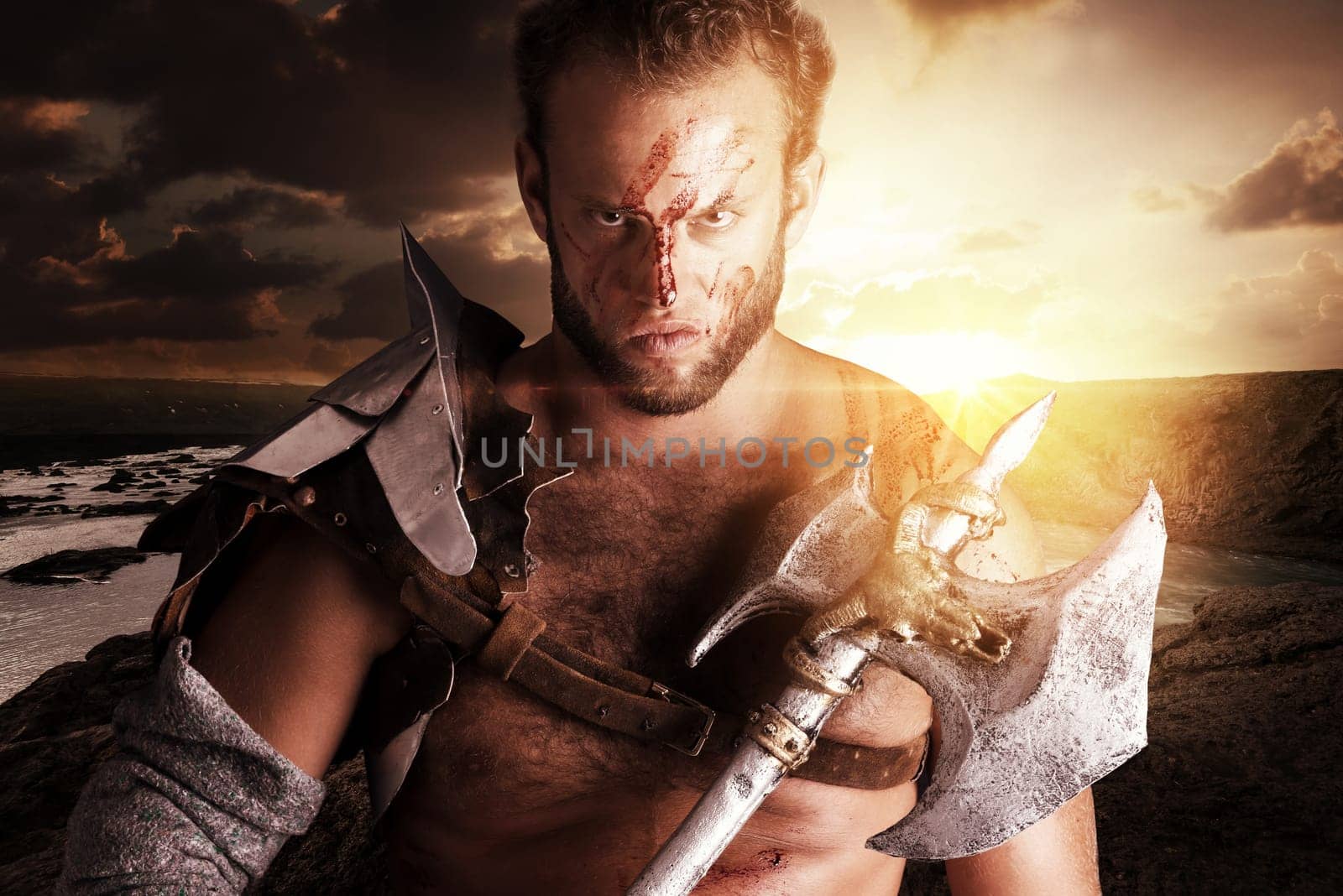 Ancient barbarian warrior or Gladiator ready to fight
