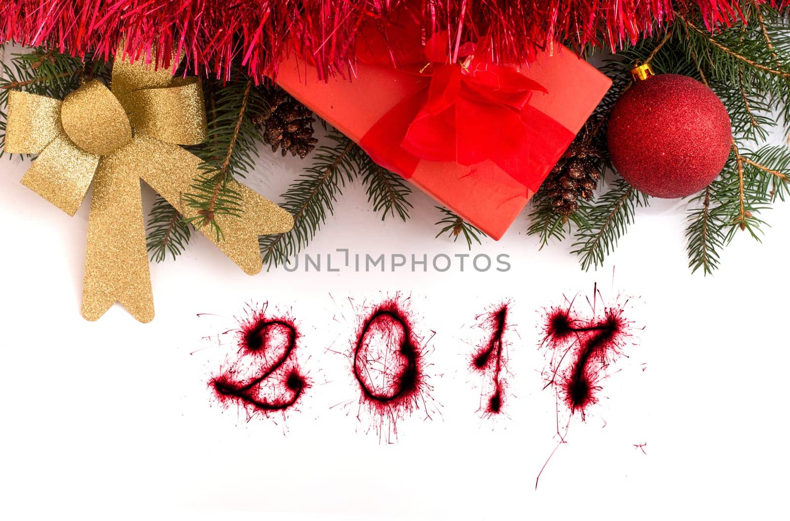 christmas gift boxes with decorations on white background