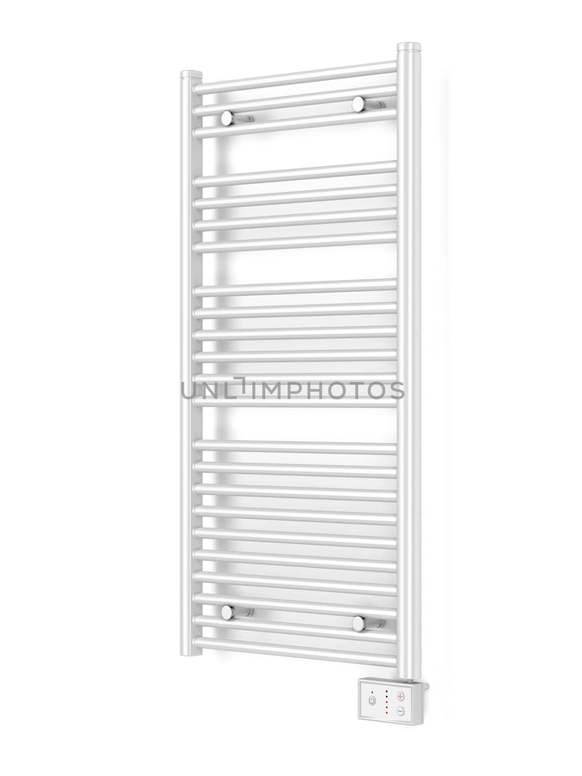 Modern electric bathroom radiator on white wall
