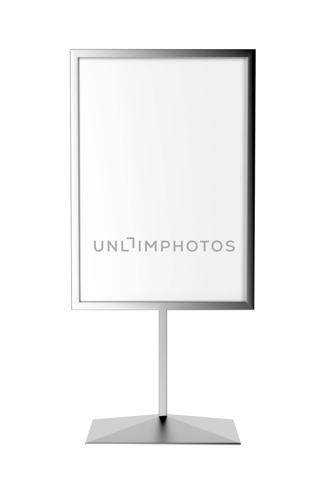 Front view of silver advertising stand, isolated on white background