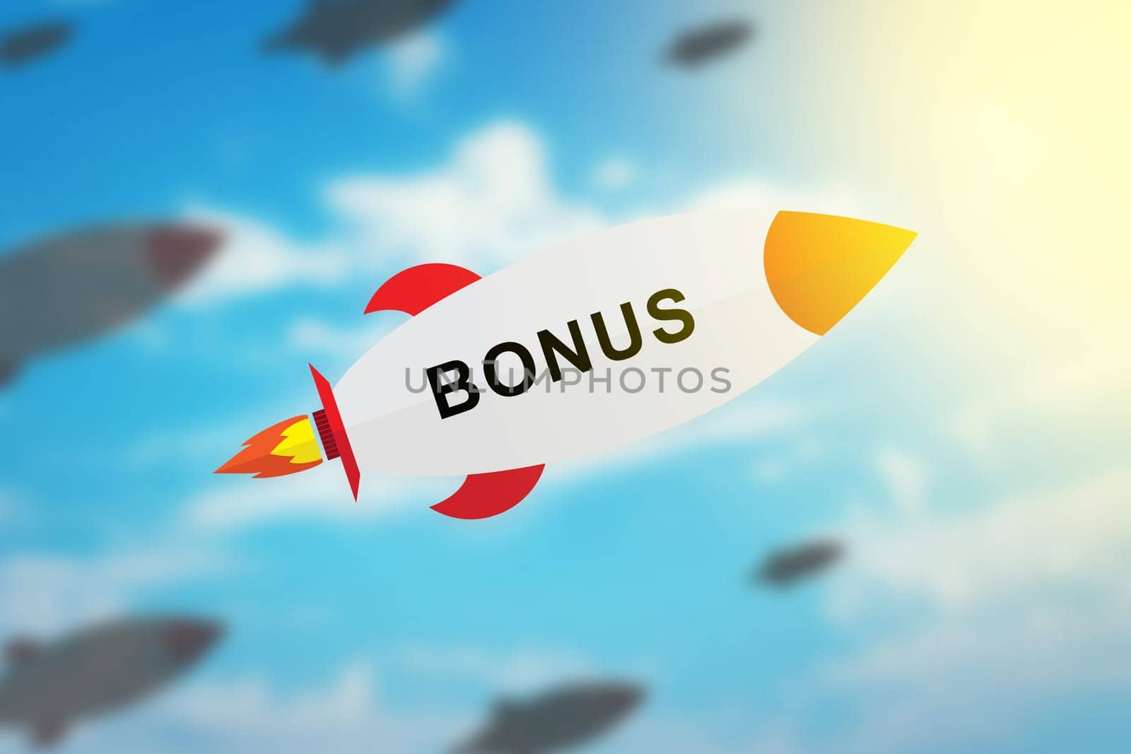 group of bonus flat design rocket with blurred background and soft light effect