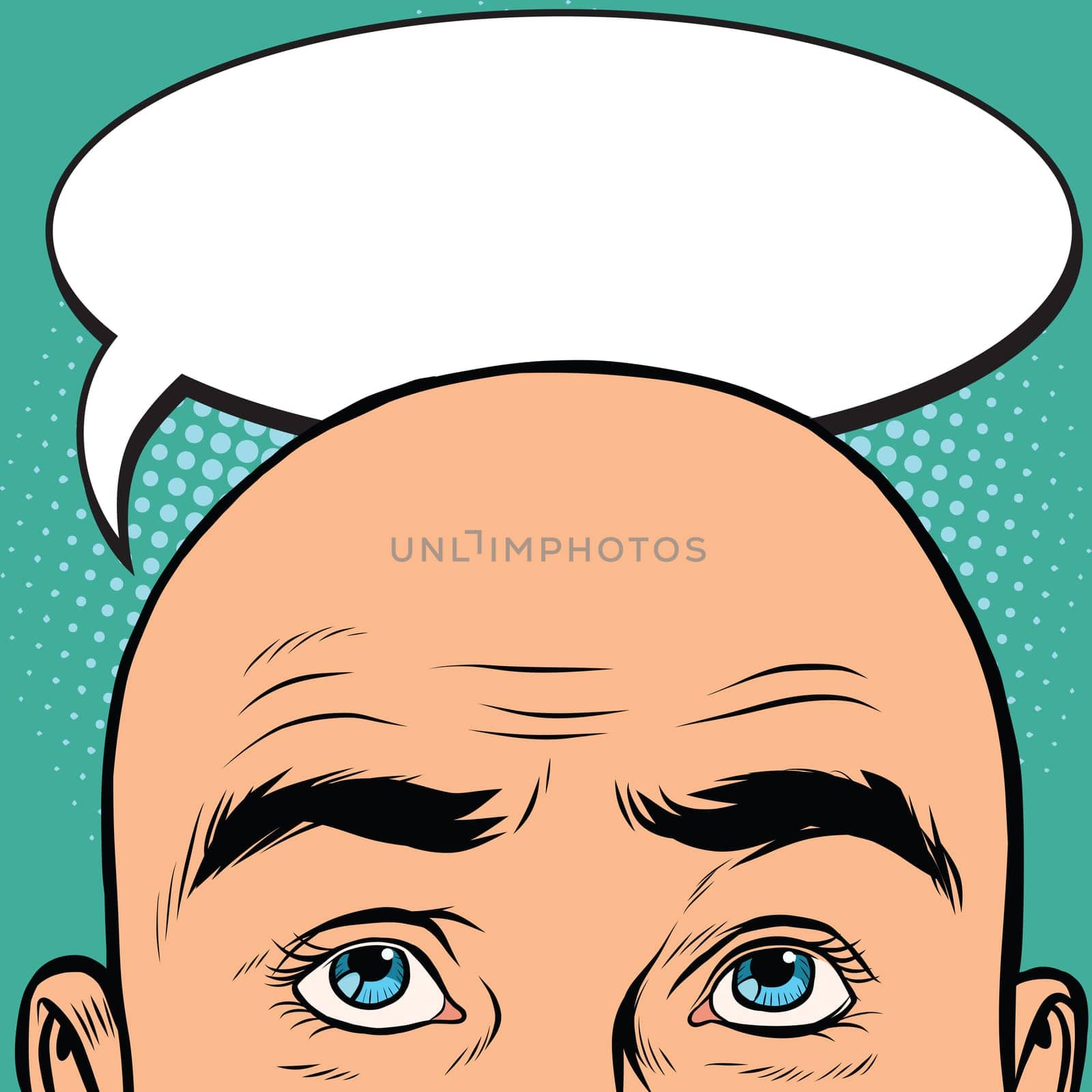 Thoughts men bald head, pop art retro vector
