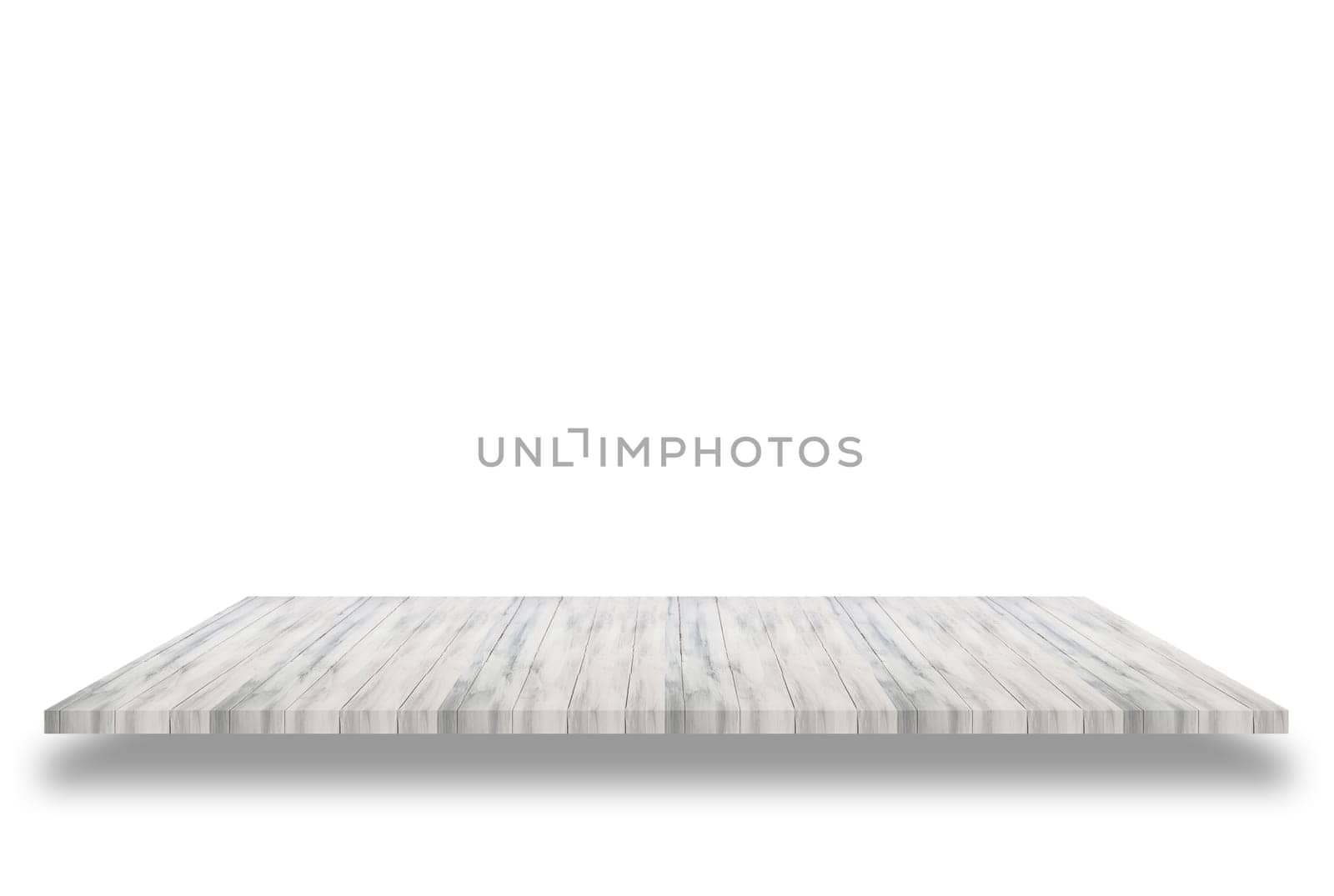 Top of white wooden shelf isolated on white background. For product display