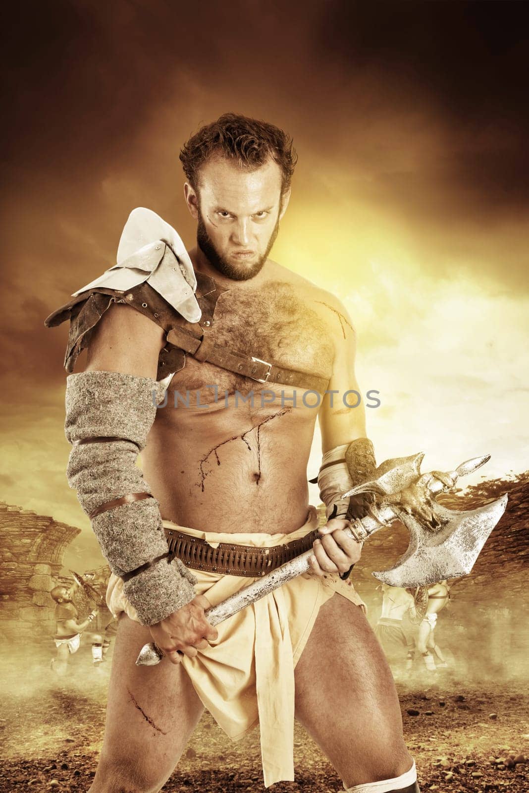 Ancient barbarian warrior or Gladiator ready to fight