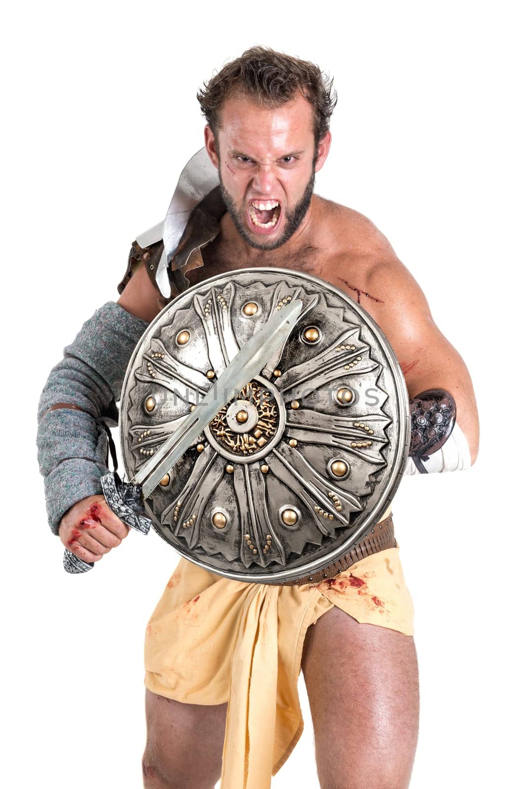 Ancient warrior or Gladiator isolated in a white background