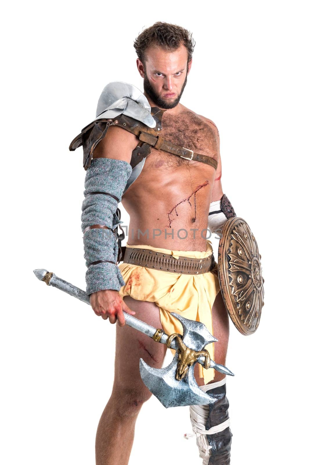 Ancient warrior or Gladiator isolated in a white background