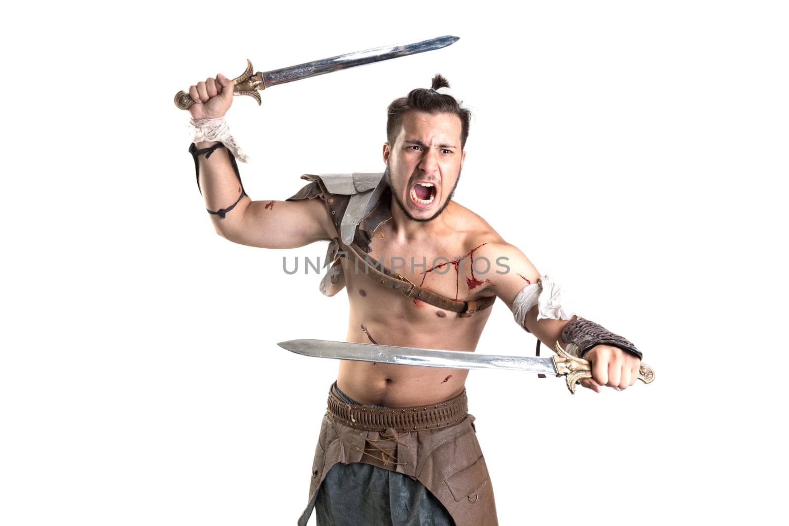 Ancient warrior or Gladiator isolated in a white background