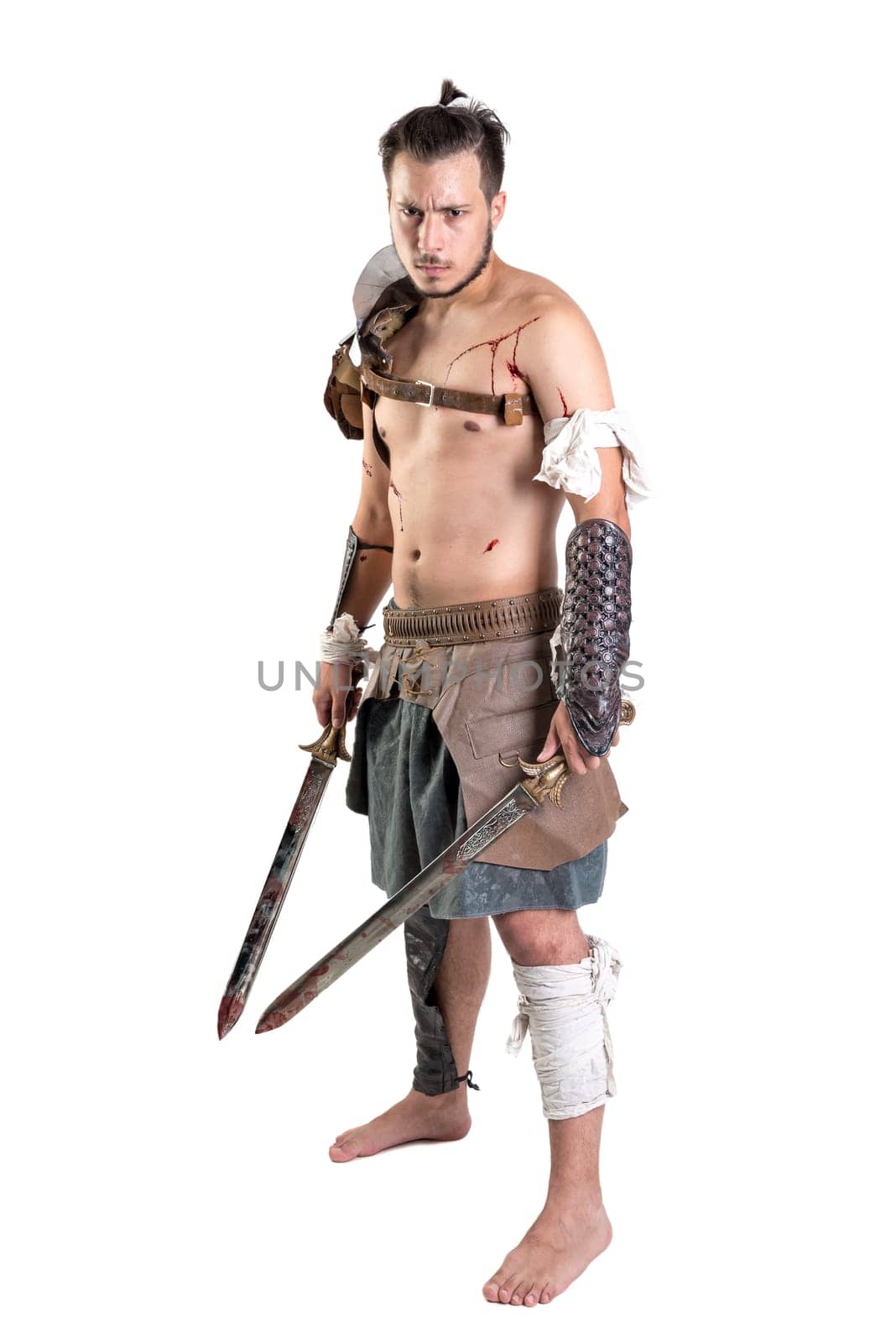 Ancient warrior or Gladiator isolated in a white background