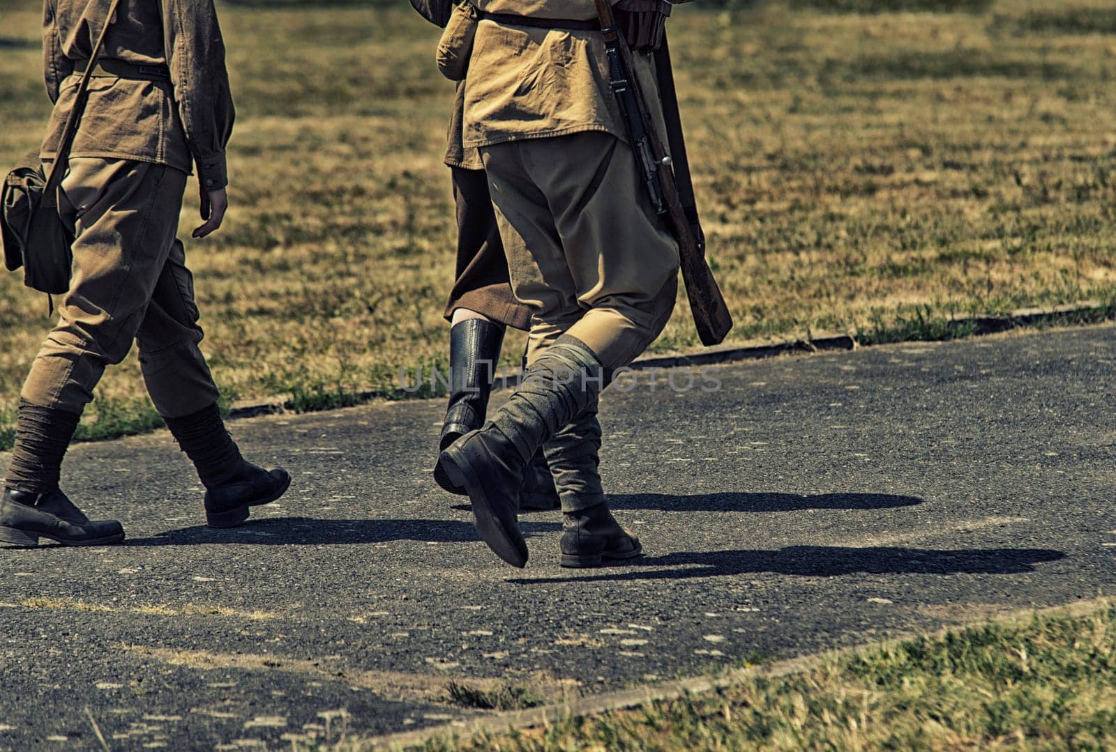 close up on polish soldier legs on ww2
