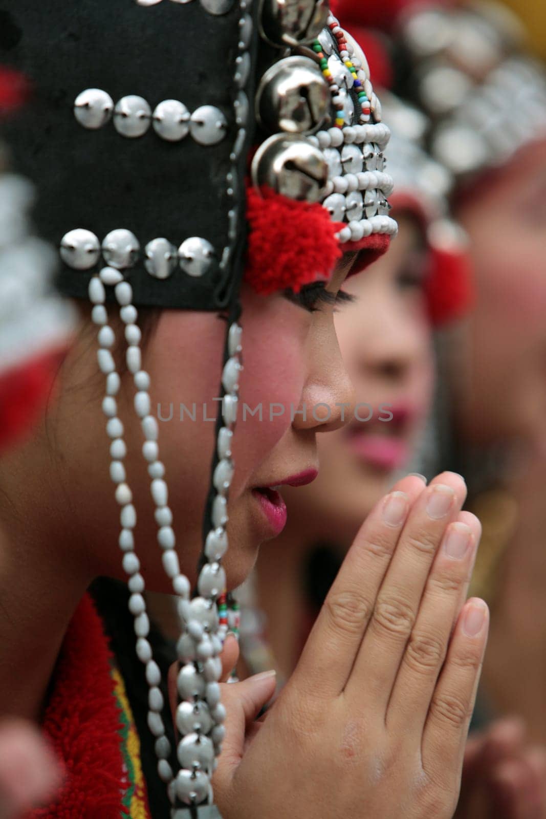 traditional Thai Dance of Aka Women at the Wat Phra That Doi Suthep Temple in the city of chiang mai in the north of Thailand in Southeastasia. ...