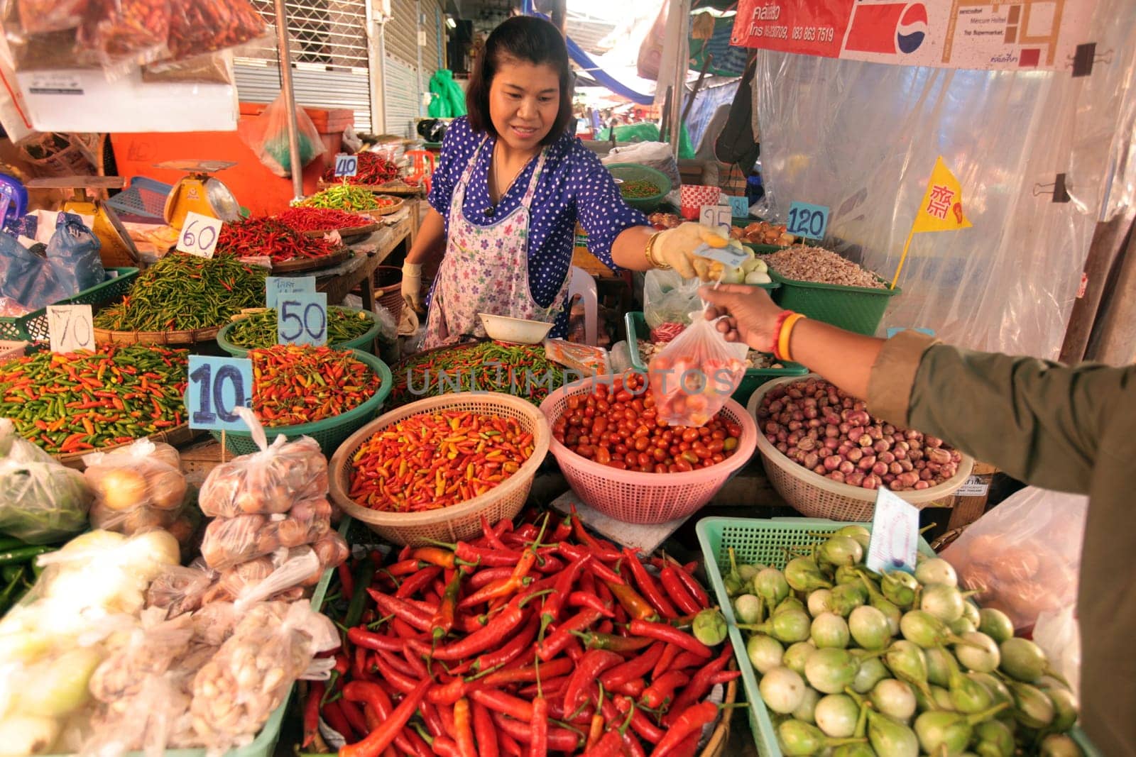 People at the Talat Warorot in the city of chiang mai in the north of Thailand in Southeastasia. ...