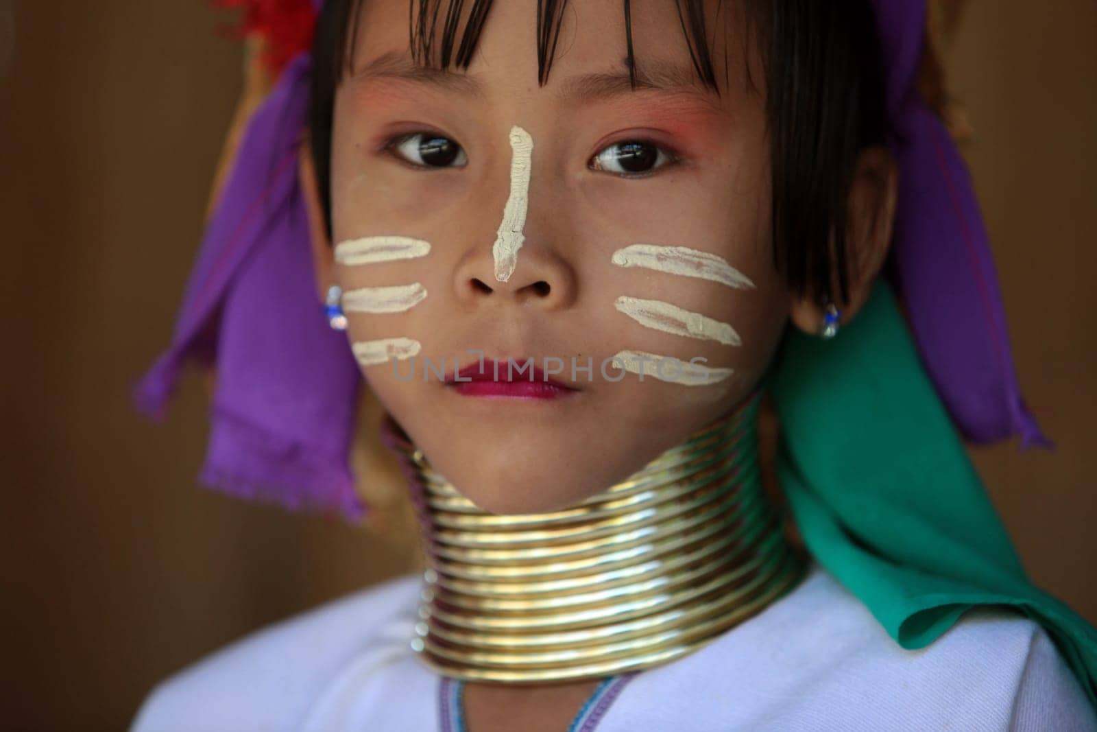 a traditional longneck women of the Paudang minority from Burma in a village north of chiang mai in the north of Thailand in Southeastasia. ...