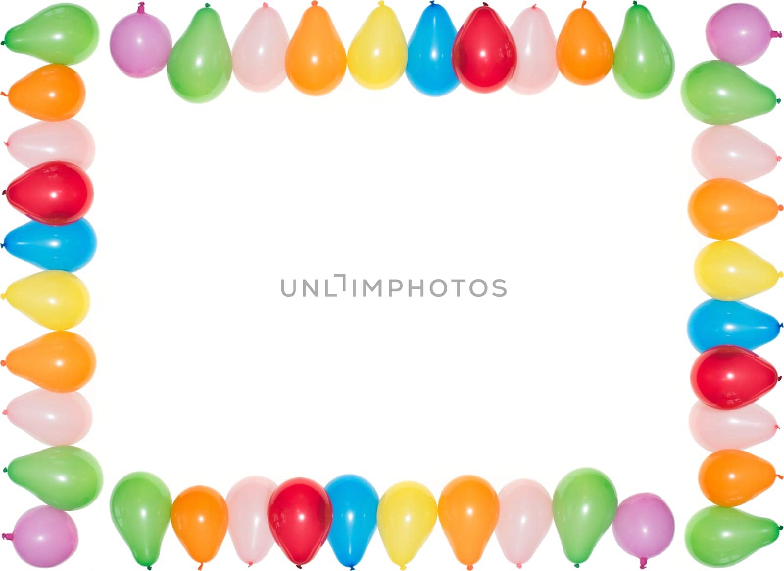 Balloons frame a white image