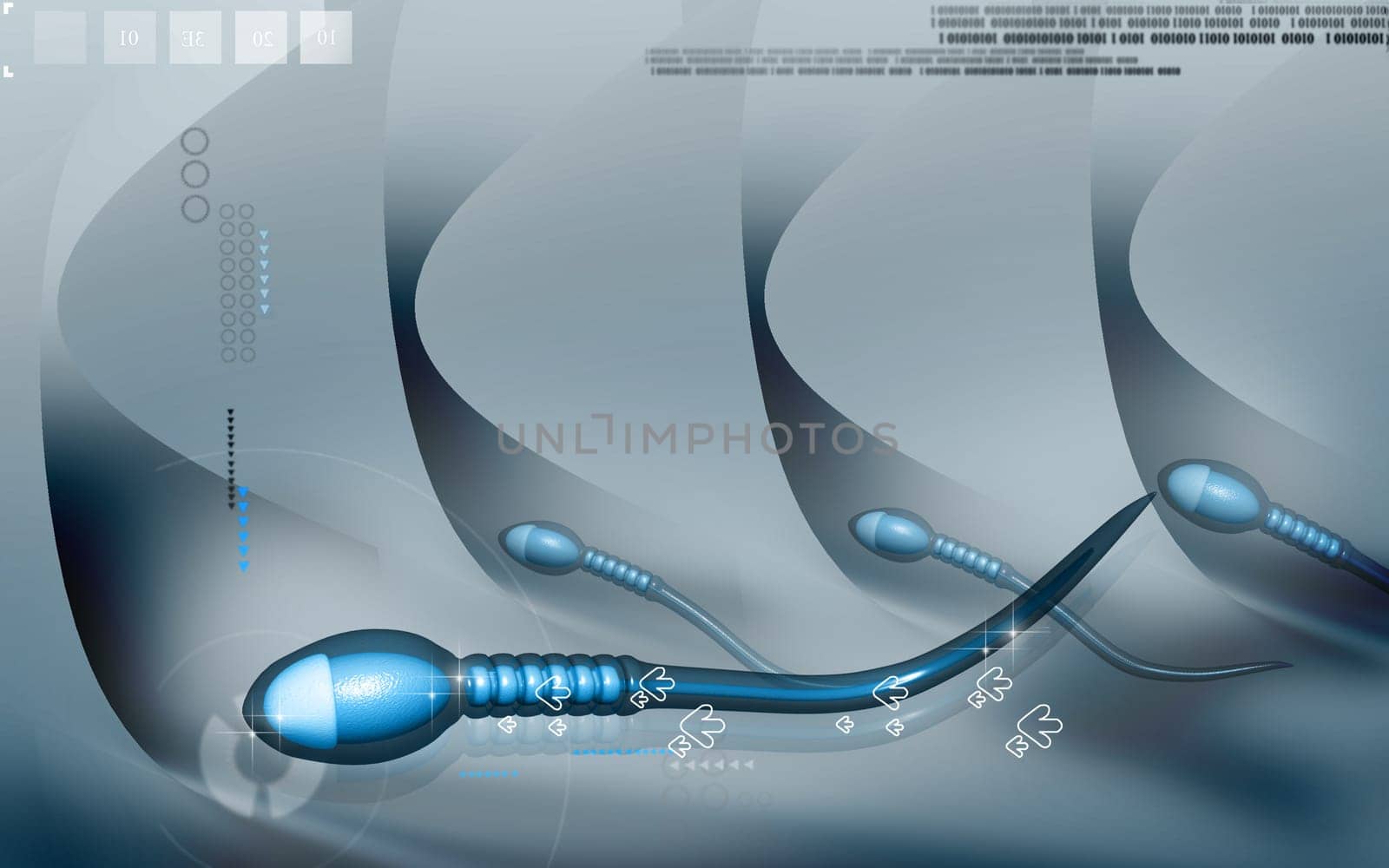 Digital illustration of sperm in colour background