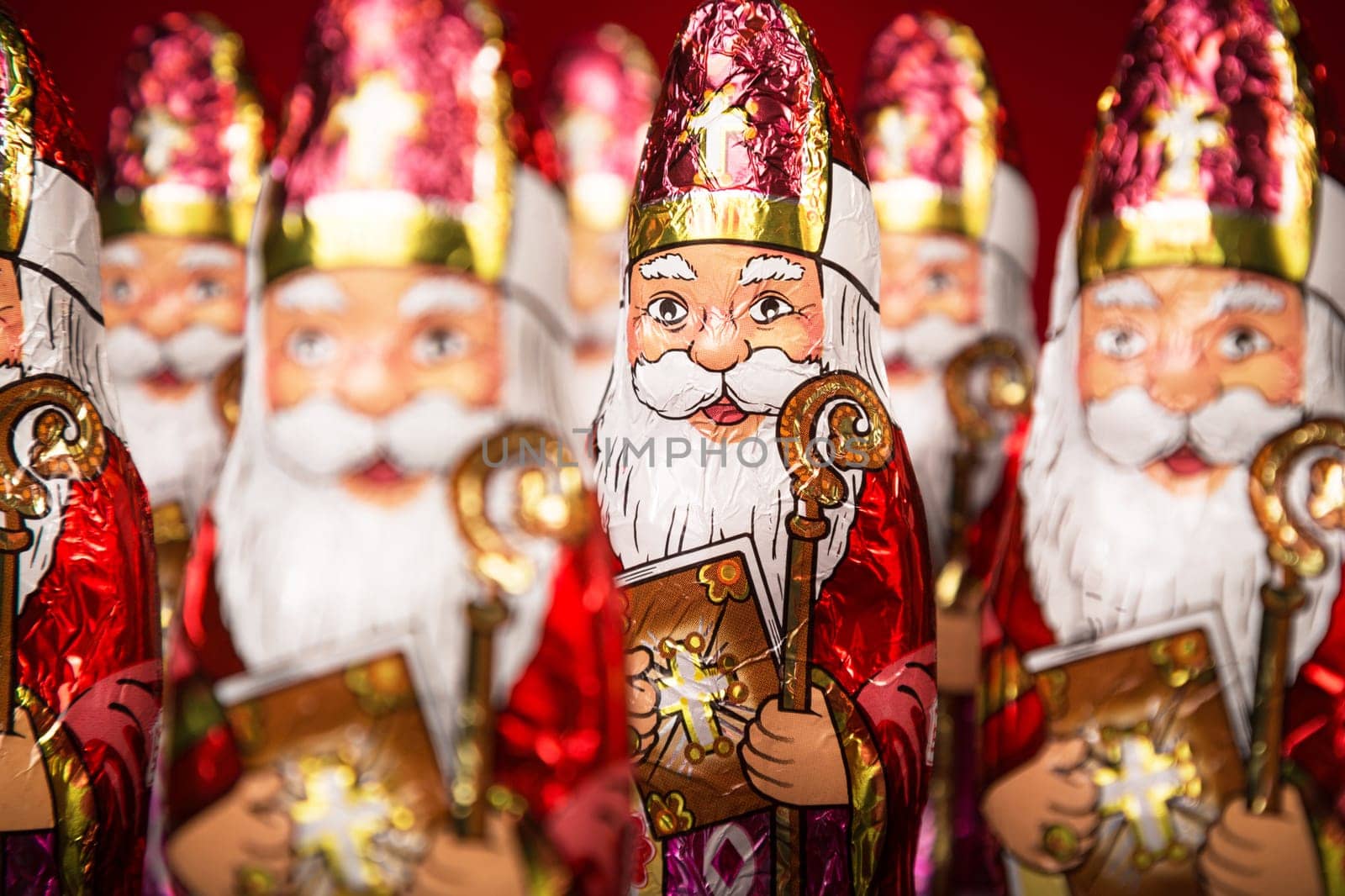 Close up of Sinterklaas. Saint  Nicholas chocolate figure of  Dutch character of Santa Claus