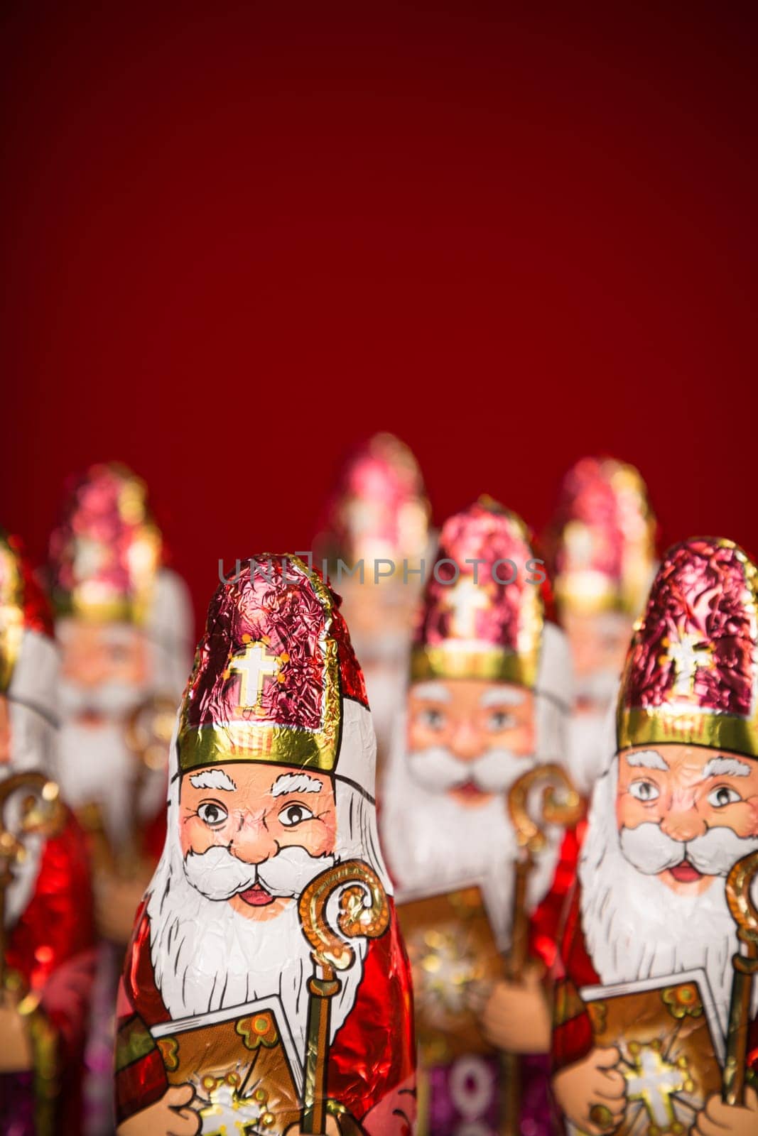 Close up of Sinterklaas. Saint  Nicholas chocolate figure of  Dutch character of Santa Claus