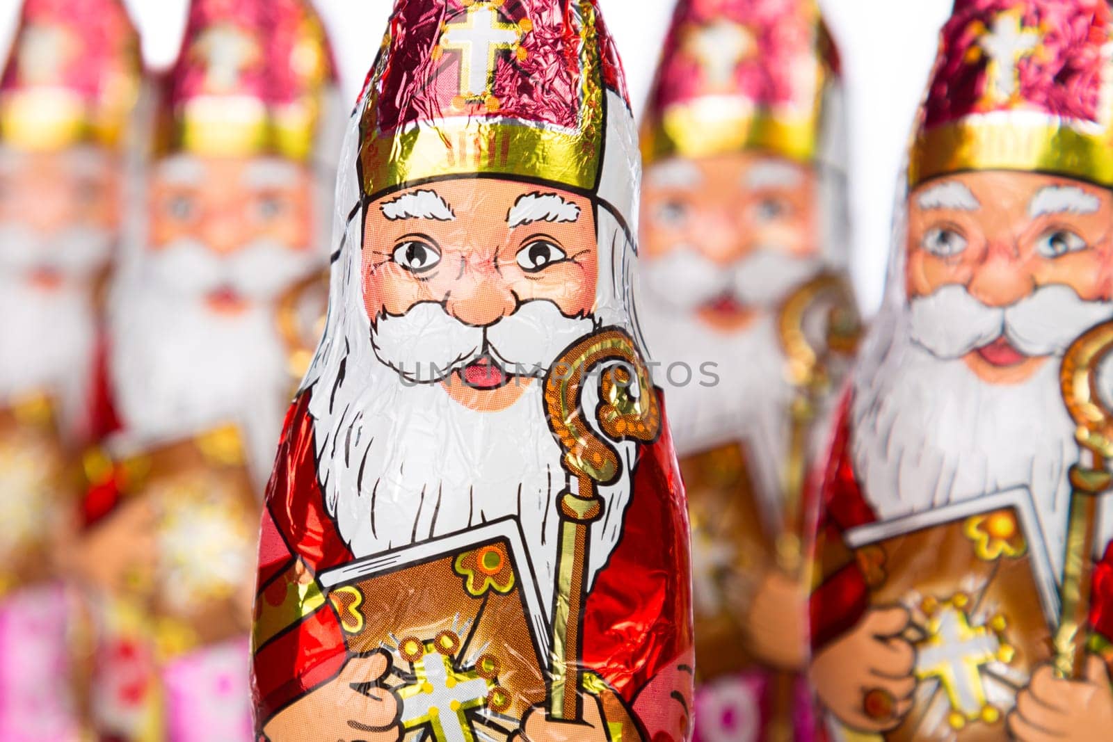 Close up of Sinterklaas. Saint  Nicholas chocolate figure of  Dutch character of Santa Claus.