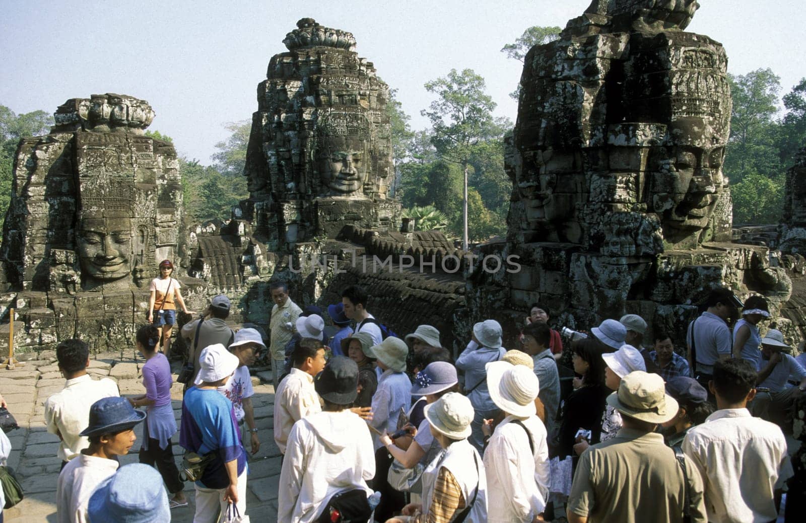 the bayon temple in angkor Thom temples in Angkor at the town of siem riep in cambodia in southeastasia.