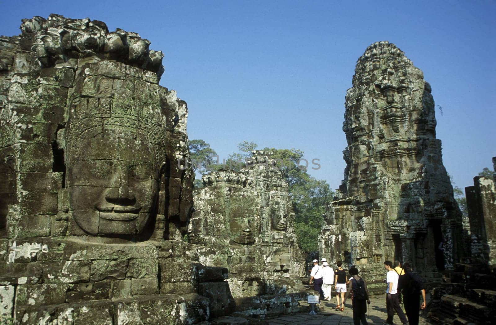 the bayon temple in angkor Thom temples in Angkor at the town of siem riep in cambodia in southeastasia.