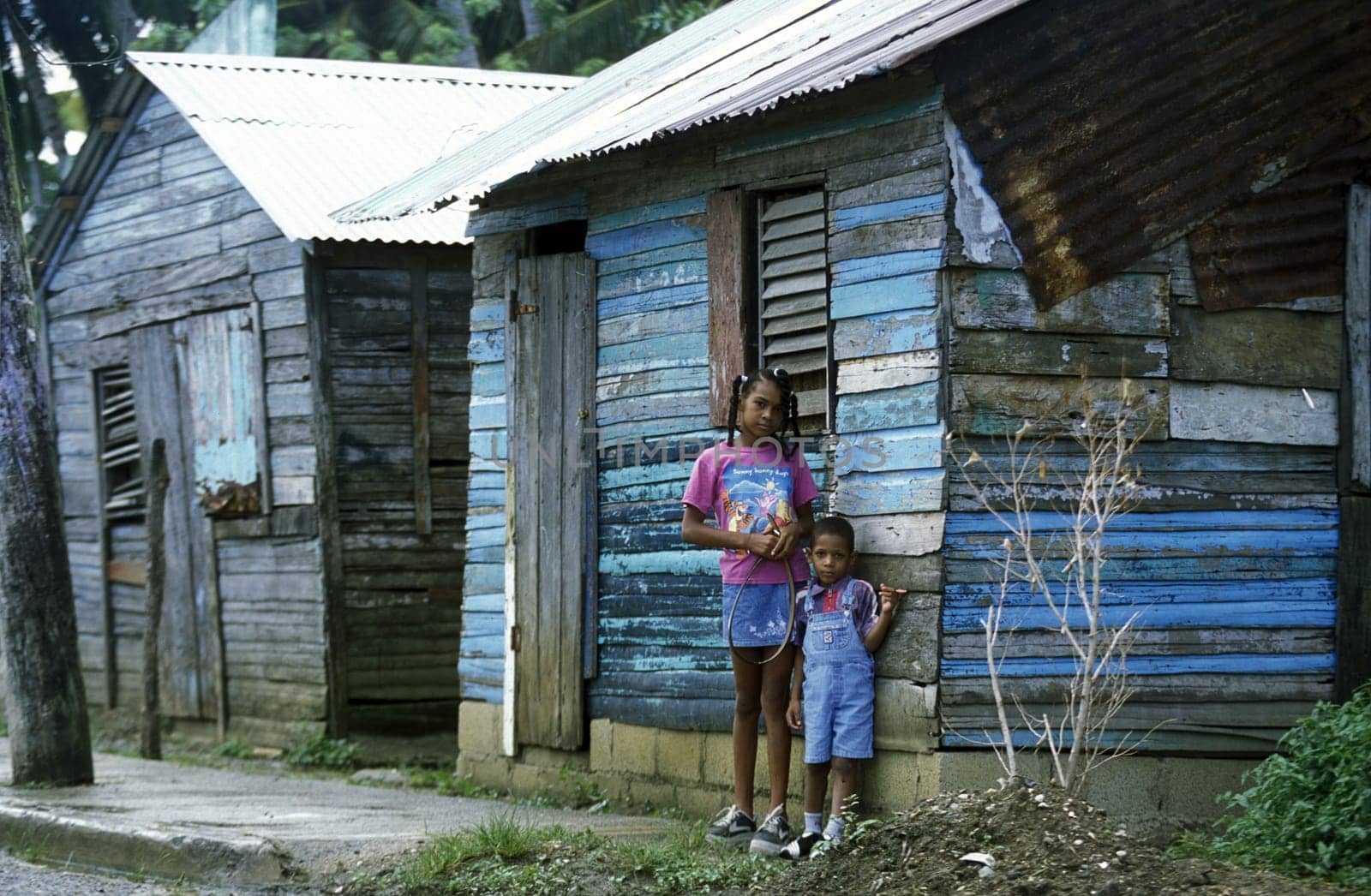 a traditional Woodhouse at the Village of Las Terrenas on Samanaon in The Dominican Republic in the Caribbean Sea in Latin America.