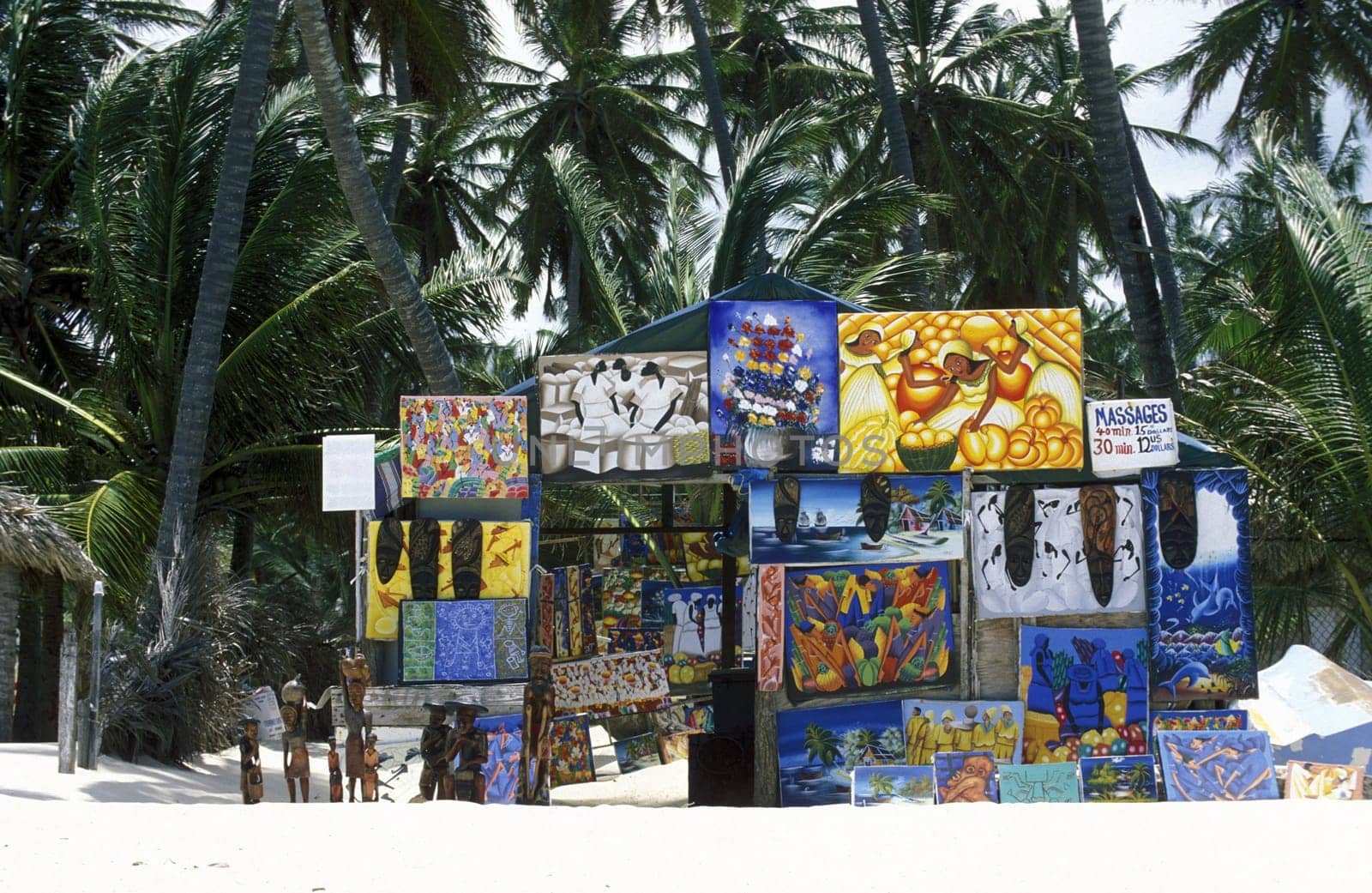A Painter at the Village of Las Terrenas on Samanaon in The Dominican Republic in the Caribbean Sea in Latin America.