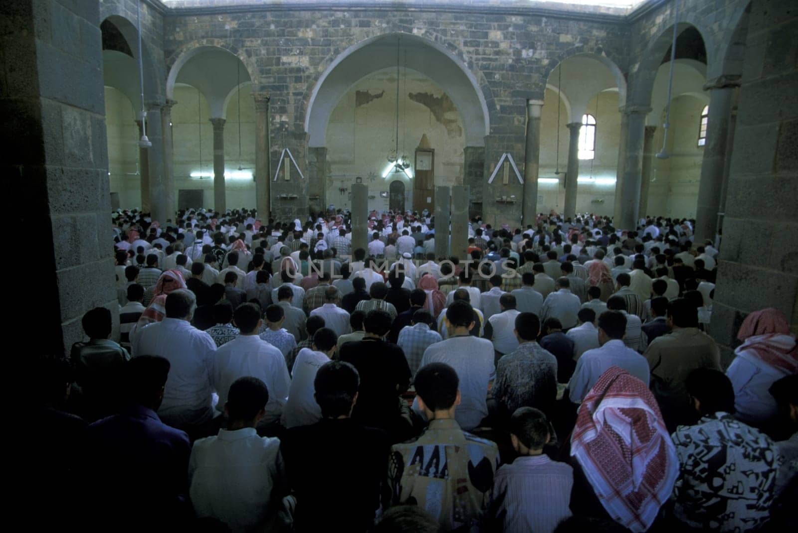 The Mosque of Omar in the city of Bosra in the south of Syria in the Middle East.
