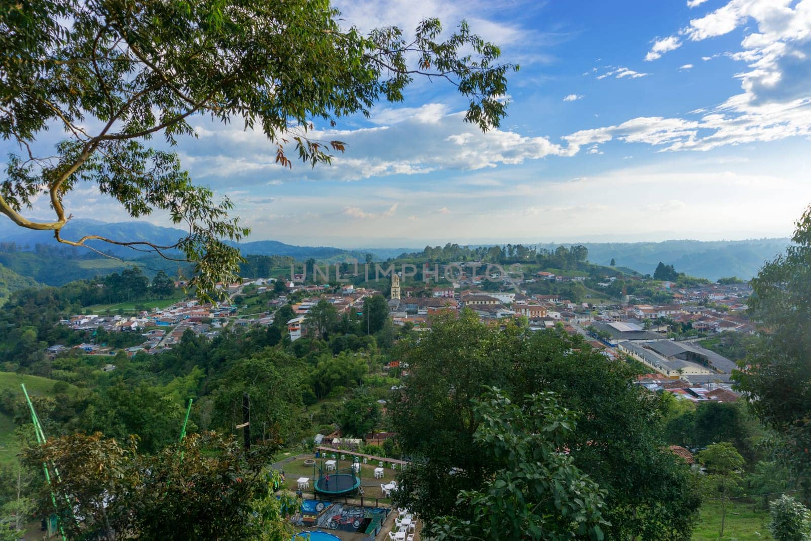Cityscape view of idyllic town of Salento, Colombia