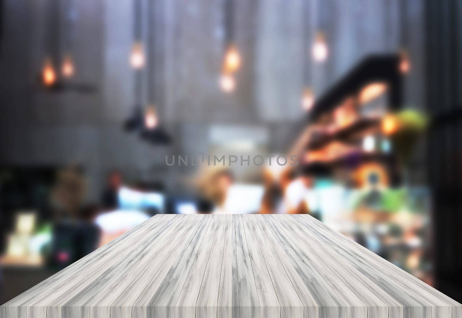 Luxury white table top wooden with blurred background. product display template